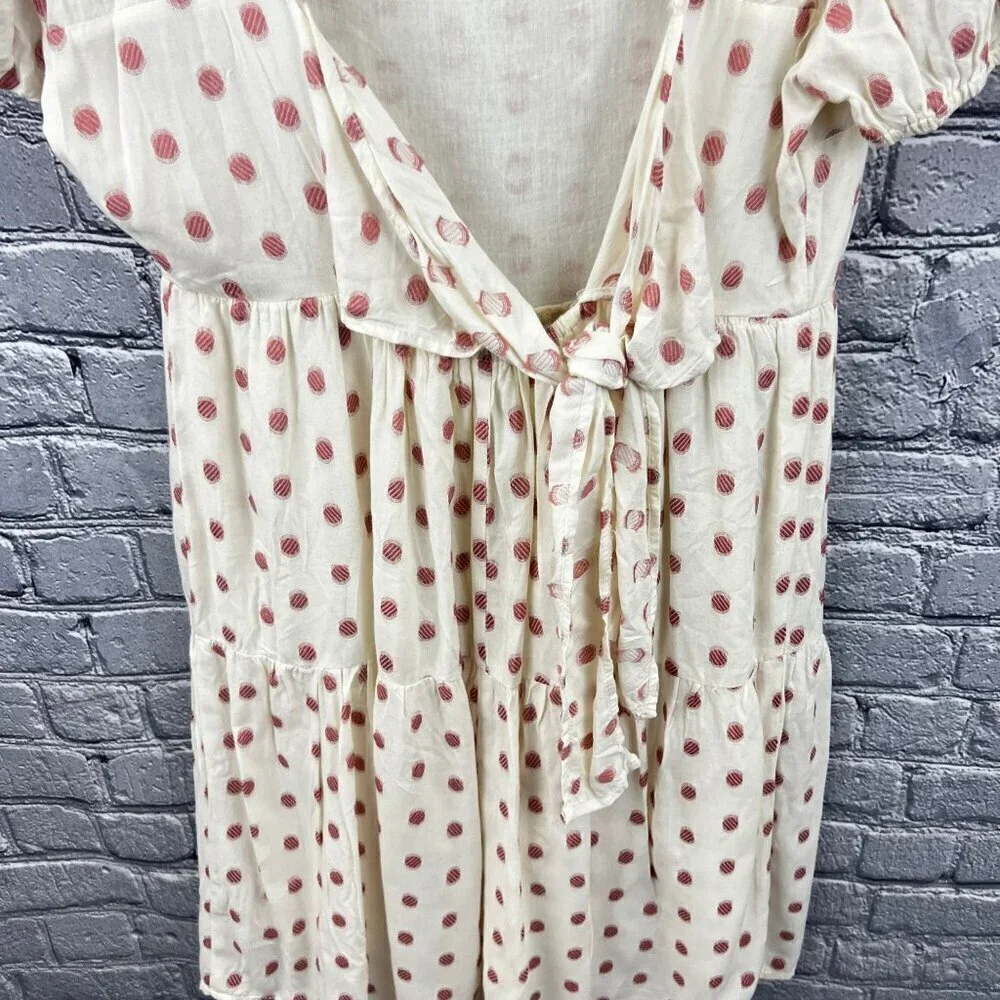 Max Studio Red  Polka Dot Mini Tiered Dress Tan Size S - Picture 4 of 8